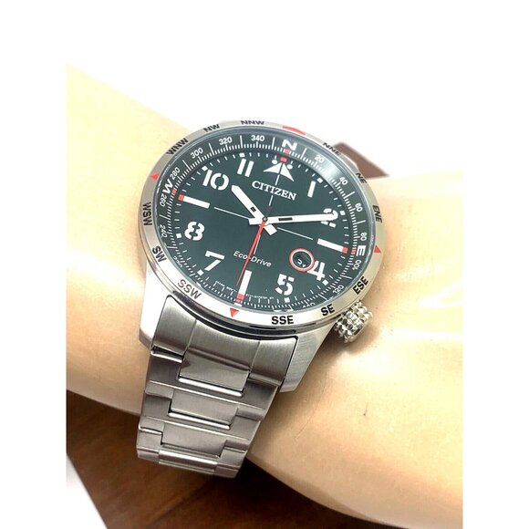 Citizen Men's Watch BM7551-50X Eco-Drive Green Dial Silver Stainless Steel 43mm - Picture 6 of 13